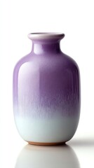 a purple vase with iridescent streaks is the central focus of the image. it's displayed against a gray gradient background which gives the impression of a gradient grey wall