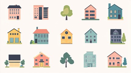 A house and city icon set. 