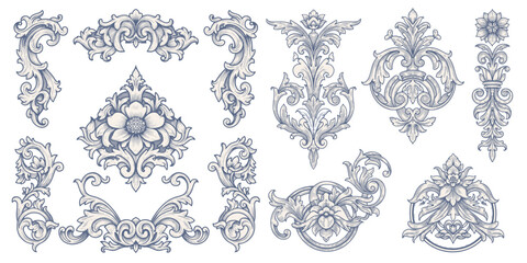 Vintage Baroque Victorian frame border flower pattern vector floral engraved scroll ornament leaf retro decorative design. filigree calligraphic heraldic shield swirl