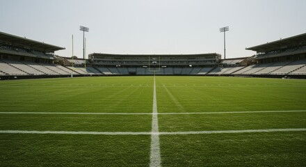 Empty Football Stadium Field on a Sunny Day Photo