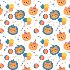 Seamless Pattern with Cartoon Animals and Party Elements