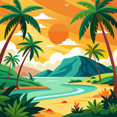 Fototapeta premium Sunset on Tropical Beach. Idyllic Island Paradise