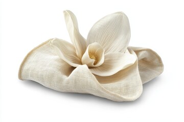 Naklejka premium Delicate off-white orchid nestled in soft linen fabric