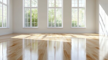 Bright Room with Windows and Wooden Floor