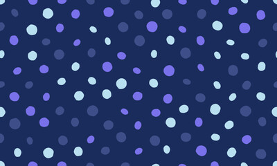 Abstract seamless pattern with scattered pastel dots on a navy blue background.  Perfect for textile prints, website backgrounds, or playful branding. Evokes feelings of serenity and whimsy.