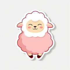 Naklejka premium Cute Smiling Sheep: A charming, smiling cartoon sheep radiates joy, exuding innocence and cheerfulness with its endearing design.