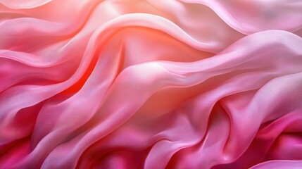Fototapeta premium Elegant pink fabric texture with flowing waves in soft light