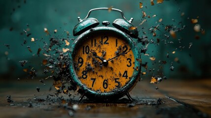 A surreal clock with all the numbers jumbled in a chaotic arrangement, melting into the background.