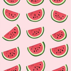 Fototapeta premium Pink background with repeating pattern of juicy watermelon slices