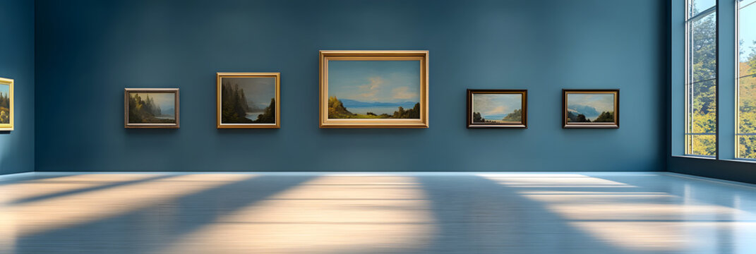 Art Gallery Grandeur - Displaying Paintings wide banner - blue background