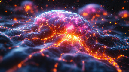 Abstract illustration of a glowing, vibrant cell or organism with fiery, energetic details.