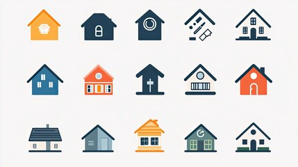 A house icon set, depicting various home symbols and designs.