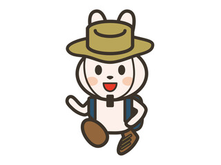 アウトドアウェアでウォーキングするかわいいうさぎさんのイラスト