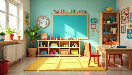 Fototapeta premium Bright, colorful daycare classroom with toys and learning materials , daycare, educational toys, bright
