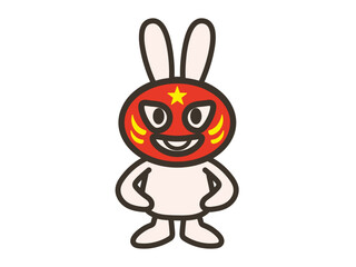 プロレスラーのマスクを被ったかわいいうさぎさんのイラスト