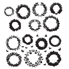 Set of black Wreaths silhouette' silhouettes isolated on white background