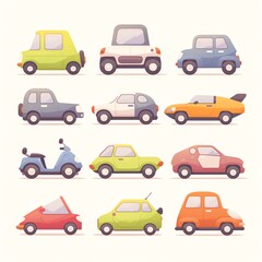 A Delightful Collection of Whimsical Cars and Scooters, Vibrantly Colored and Charmingly Designed