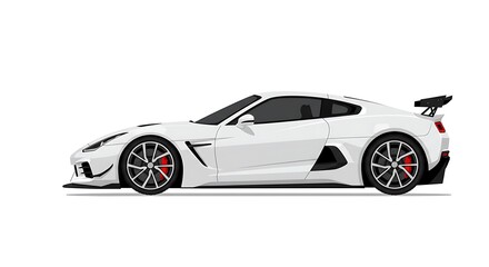 Viewing Modern White Sports Car with Red Brake Calipers Design
