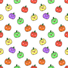 Cute Kawaii Bell Pepper Seamless Pattern on White Background