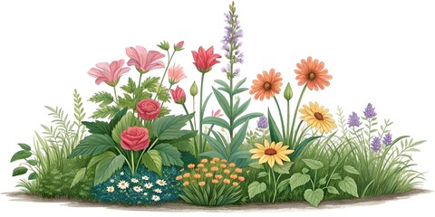 Obraz premium A Colorful Garden Scene with a Variety of Flowers