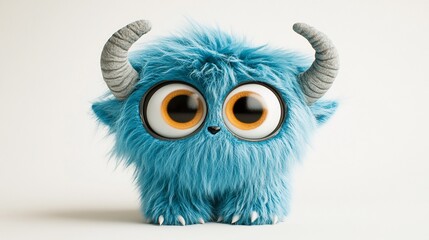 Obraz premium Adorable turquoise monster plush toy with large expressive eyes and small horns