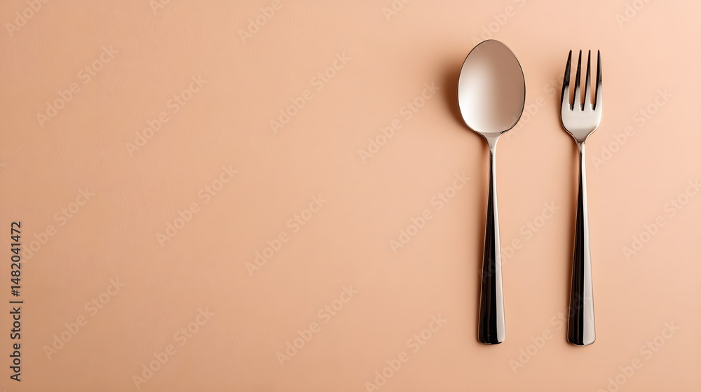 Poster sleek fork and spoon image on right side with minimalist dining background