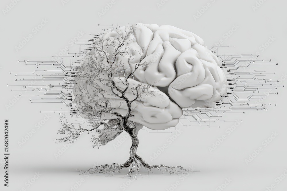 Poster tree and brain hybrid symbolizing growth and intelligence.