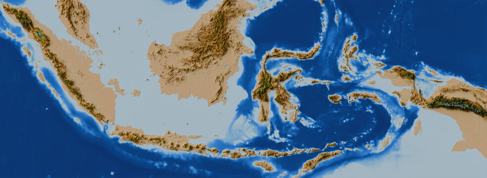 Colored map of Indonesia terrain and bathymetry