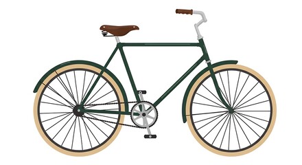 Classic Bicycle Illustration Green Frame and Tan Tires on White