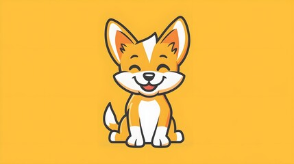Outlined cartoon dog with long floppy ears and wagging tail in excited playful stance showing cheerful mood. Pet illustration concept