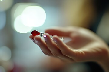 Close-up of a hand holding a small syringe.