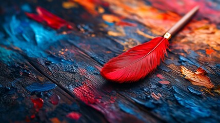 Obraz premium Vivid brushstroke canvas with feather quill