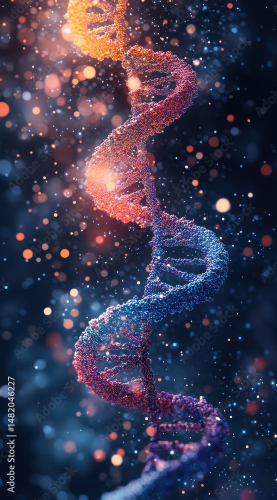 Poster abstract dna helix structure glowing colorful double helix in dark space