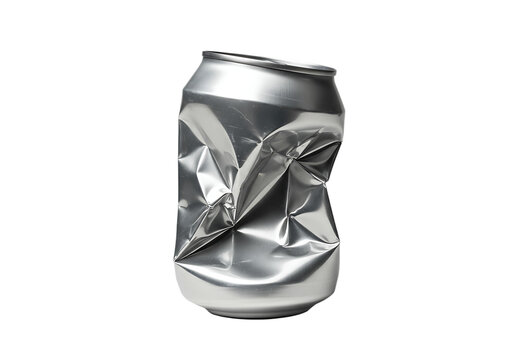 Crushed aluminum soda or beer can Isolated on transparent background close up