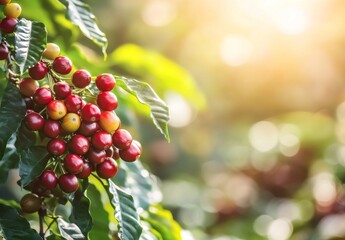 Red coffee beans, nature sunlight