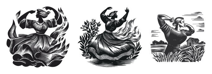 Obraz premium Elegant Artistic Illustration of Dancing Women in Black and White Style