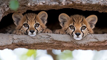 Cheetah Cubs in Tree Hole