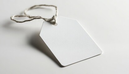 Blank White Textured Gift Tag with Twine on White Background