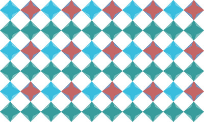 Pink blue horizontal strip pattern with diamond star flower asterisk pattern on white background as seamless repeat style replete image design for fabric printing, star diamond pink blue checkerboard