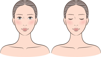 スキンケア・美容系に使える女性イラスト（正面・セット）