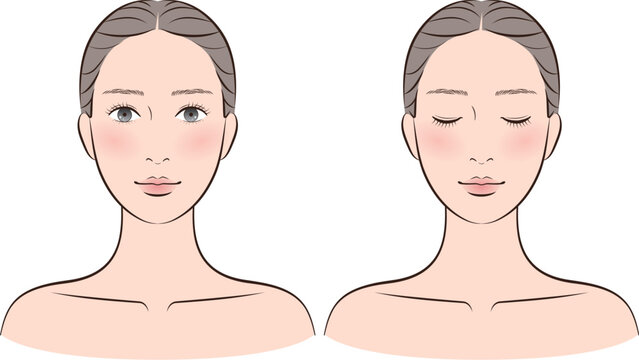 スキンケア・美容系に使える女性イラスト（正面・セット）