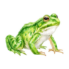 Obraz premium Bright green frog illustration shows amphibian in full watercolor detail.