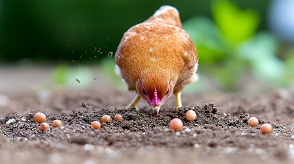 Obraz premium Chicken Searching for Food in Garden