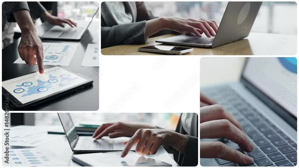 Aufkleber collage video showing various digital device usage scenes