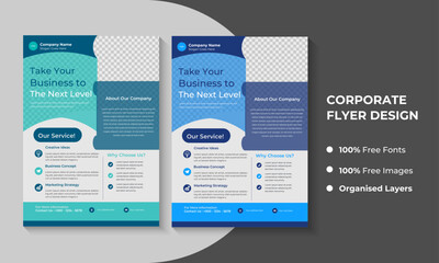 New Corporate Business Modern A4 Flyers  with differ ent  blue colors,  creative editable geometric vector design templates, Informative modern layouts for promotional and advertisement purposes.