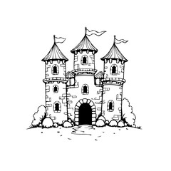 Obraz premium Whimsical Hand-Drawn Castle Illustration with Charming Details and Playful Design