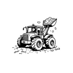Monochromatic Loader Illustration: A Detailed Depiction of Heavy Machinery at Work