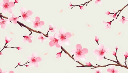 Fototapeta premium Delicate Pink Cherry Blossoms Branch Spring Floral Design Background