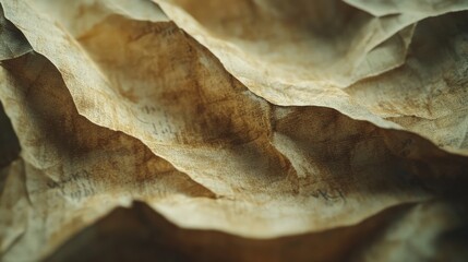 Crumpled Brown and Beige Paper Texture Close Up