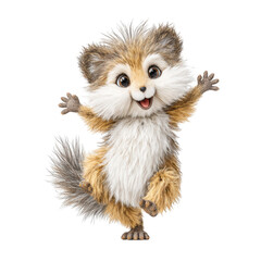 Adorable cartoon fox cub dances joyfully on a white background cheerfully